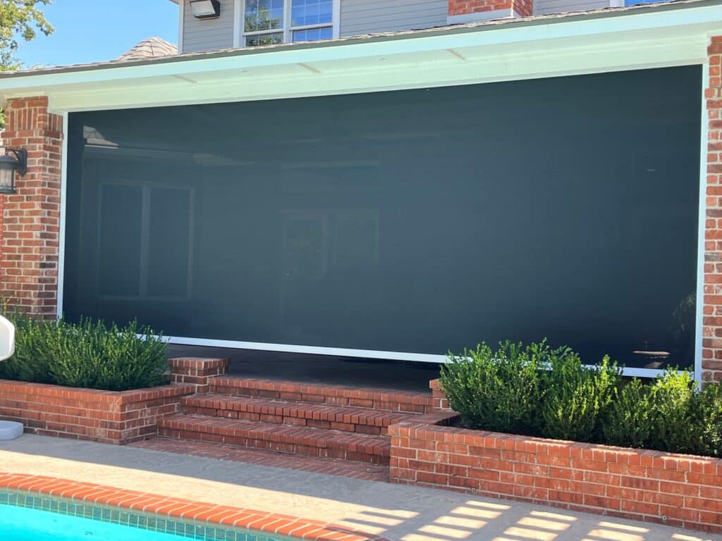 Sunrooms & More OKC Power Screen White Frame with Black Fabric 2